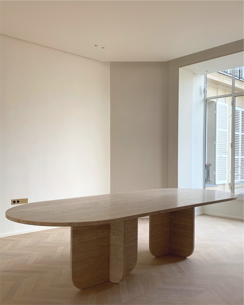 studio pierre éric léger projet jardin du luxembourg table sur mesure salle a manger travertin